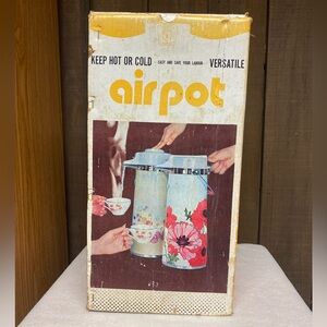 Air Pot Vacuum Thermos Pump Drink Dispenser Boho Mod Partridge & Flowers 15" Vtg
